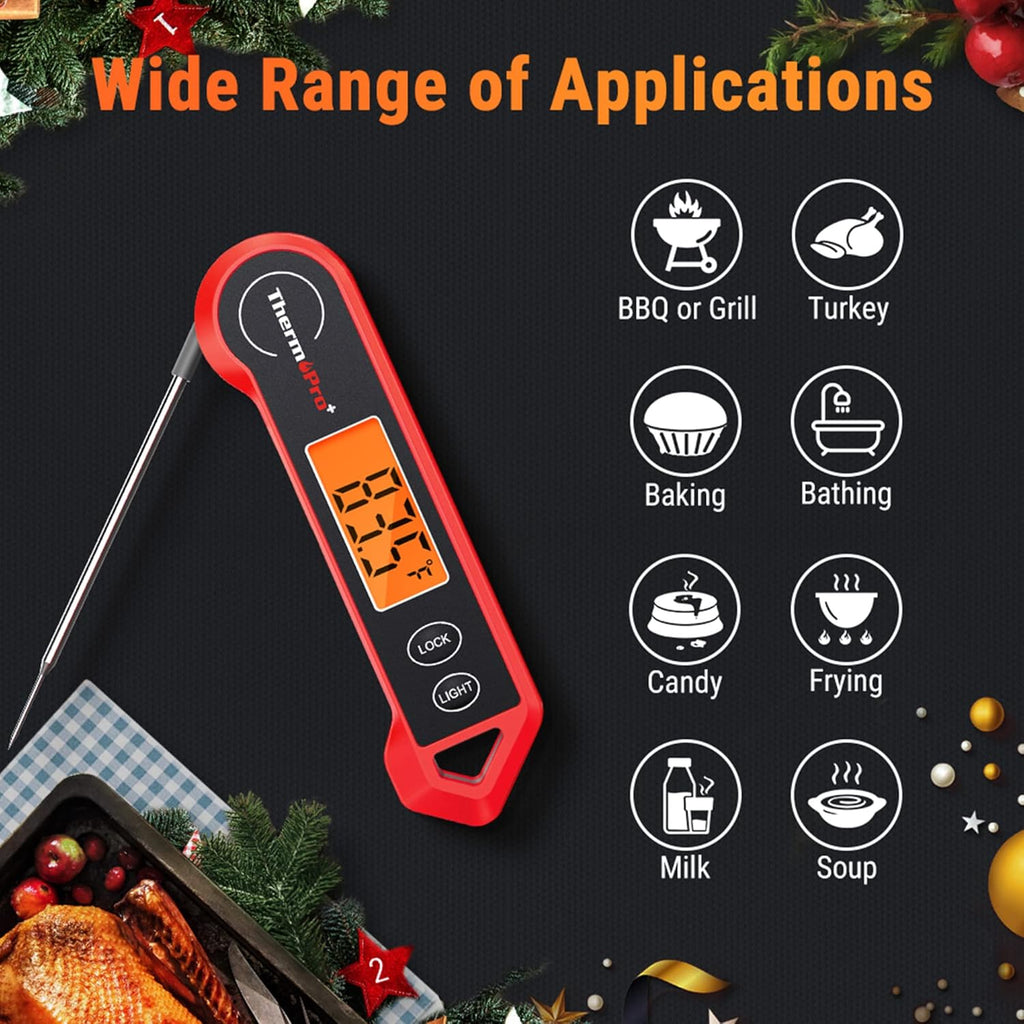 TempPro Waterproof Digital Meat Thermometer - Ambidextrous Backlit & Motion Sensing | Perfect for BBQ, Grilling, and Cooking