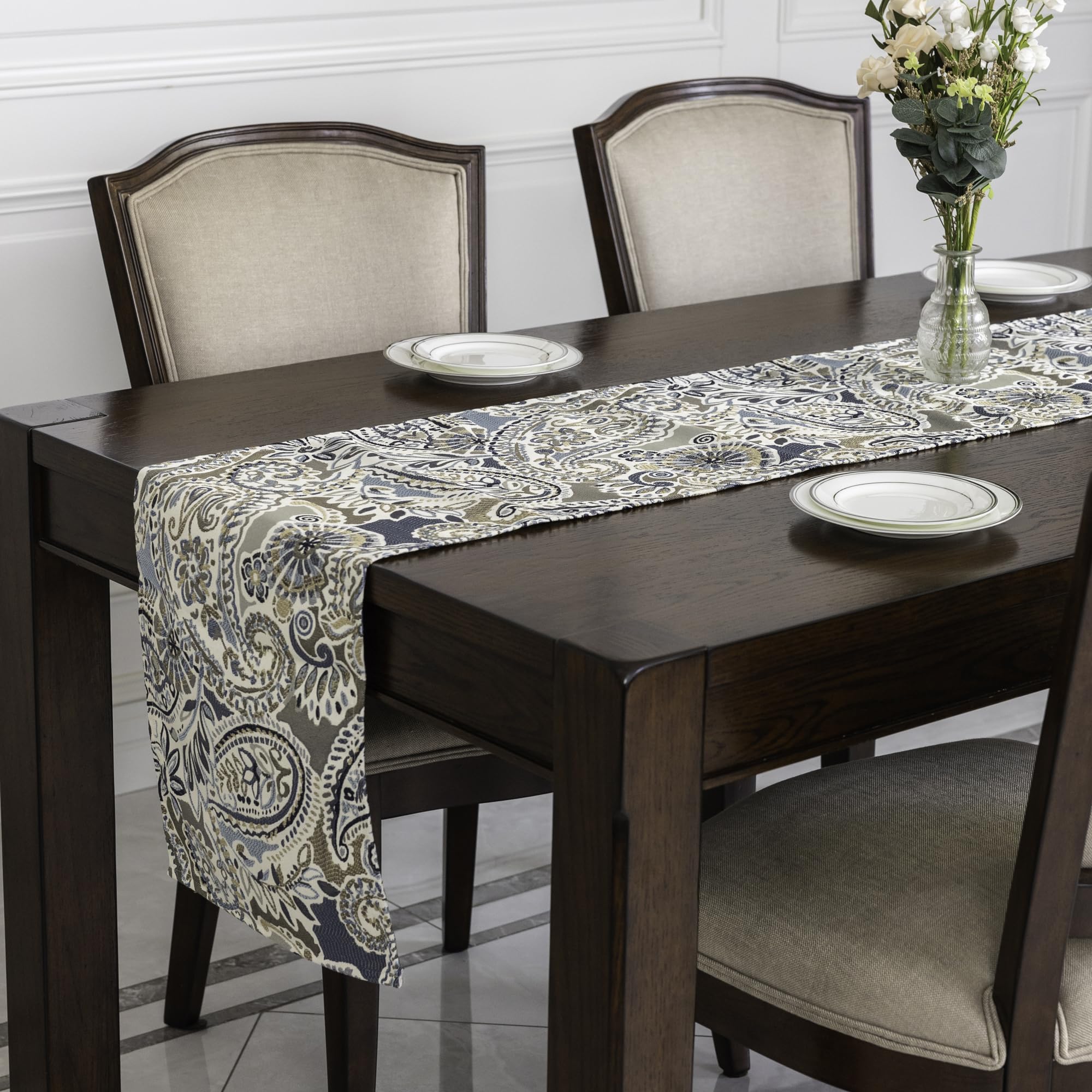 Mika Home Paisley Table Runner for Home Decor 13X72 Inches Blue Brown Seasonal Dining Table Decoration for Home