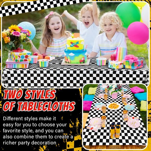 Breling 4 Packs Car Birthday Party Decorations Plastic Car Table Cloth Two Fast Disposable Race Road Checkered Party Supplies Race Theme Party Favors for Birthday, 54 x 108 Inch