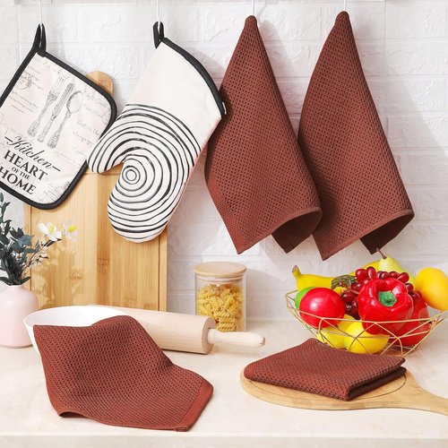 Homaxy 100% Cotton Dish Cloths - Ultra Soft, Absorbent & Quick Drying | 12 x 12 Inches, 6-Pack, Rust
