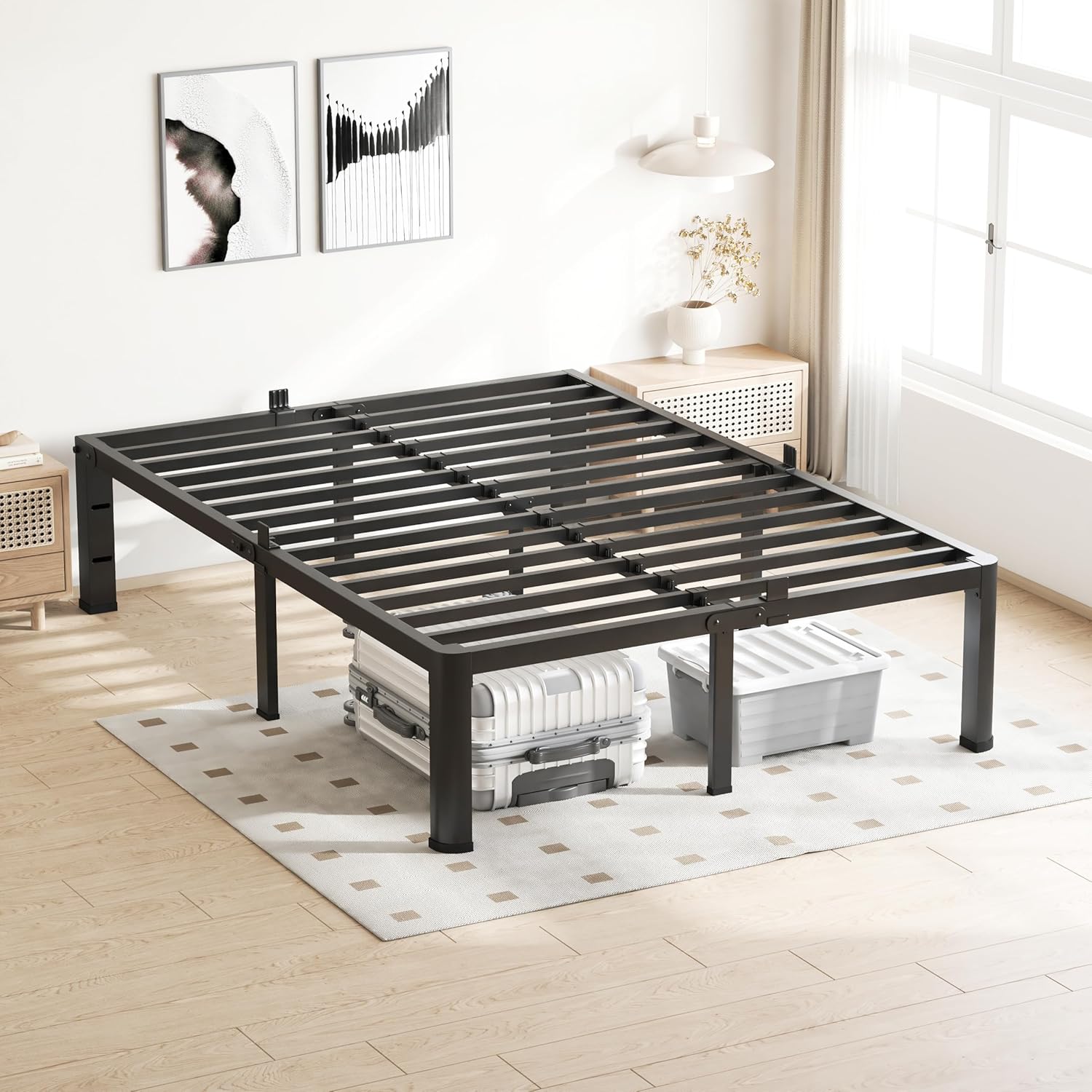 VIPSHOW 20-Inch Heavy Duty Queen Bed Frame - Metal Platform with Noise-Free Design & Easy Assembly
