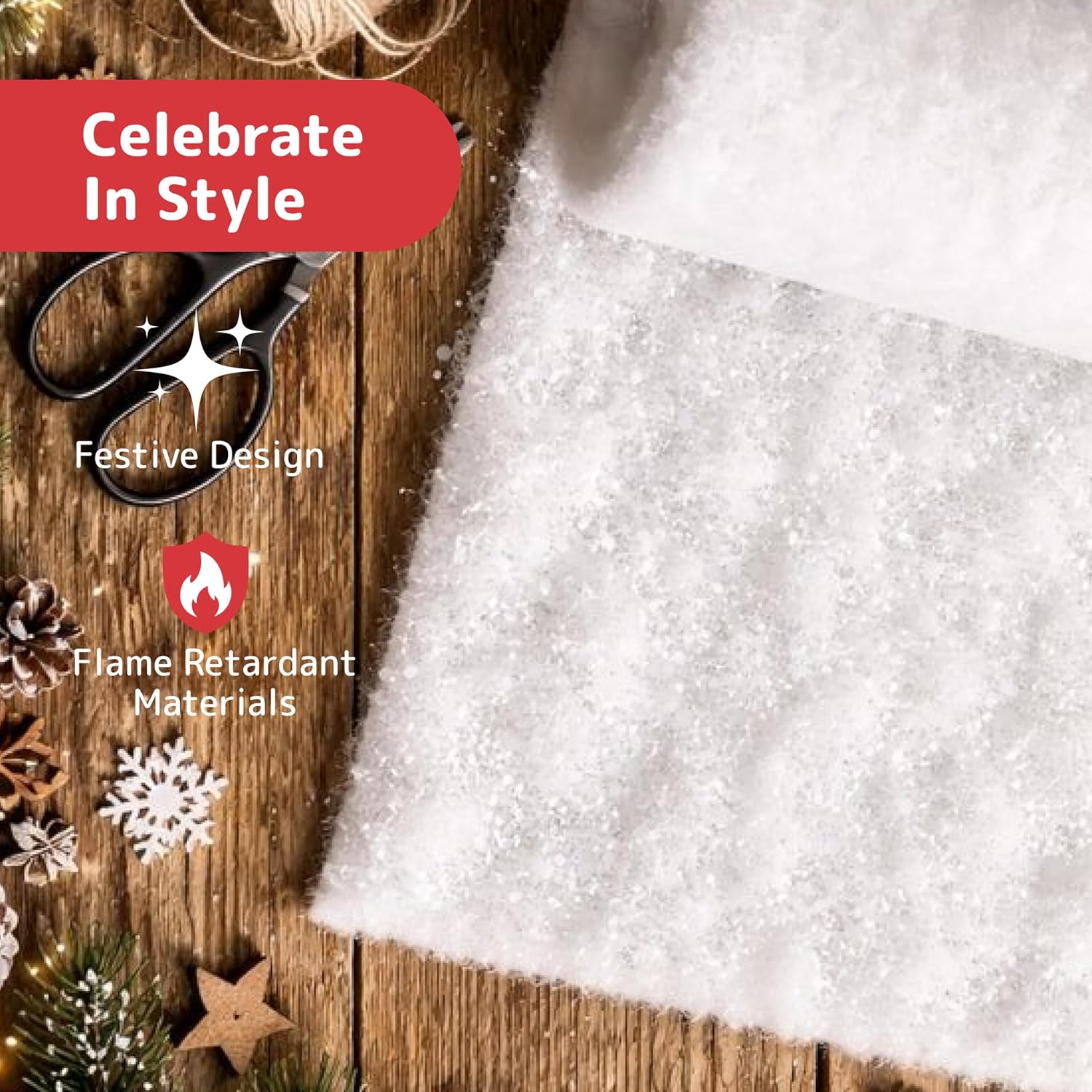 PREXTEX Artificial Snow Roll - Large Fluff for Christmas Displays | 94"x31" Thick White Blanket for Holiday Décor