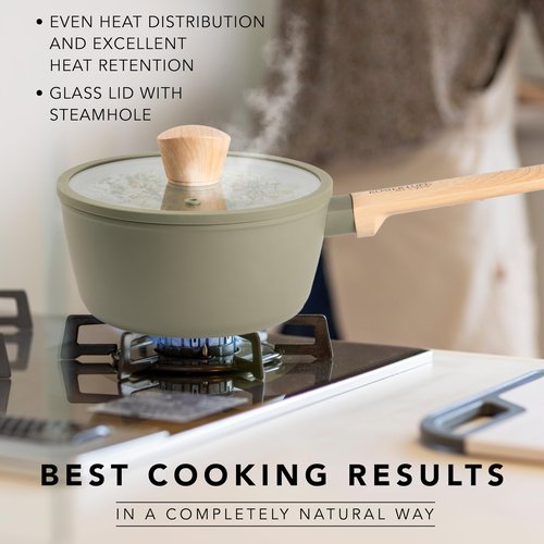 Romertopf 2.5QT Sauce Pan with Lid | 8 Inch Nonstick Ceramic Saucepan | Small Pot for Cooking, Boiling, Simmering | Even-Heat Cooking Pot for All Stovetops | Induction Compatible, Easy to Clean