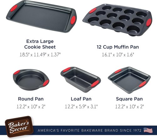 Baker's Secret Nonstick Bakeware Set - 5 Essential Pans for Baking | Black, Oven Safe, Versatile Sizes