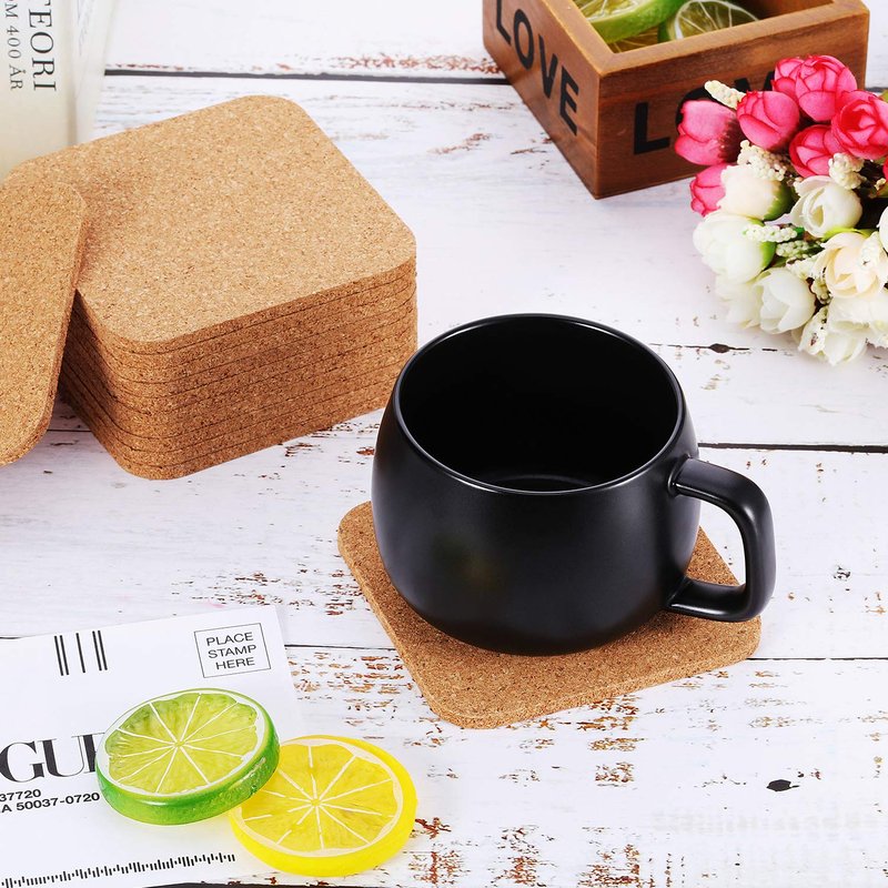 20 Pieces 5 mm Thick Wooden Cork Coasters Absorbent Square Cork Drink Coasters Mats 4 x 4 Inch