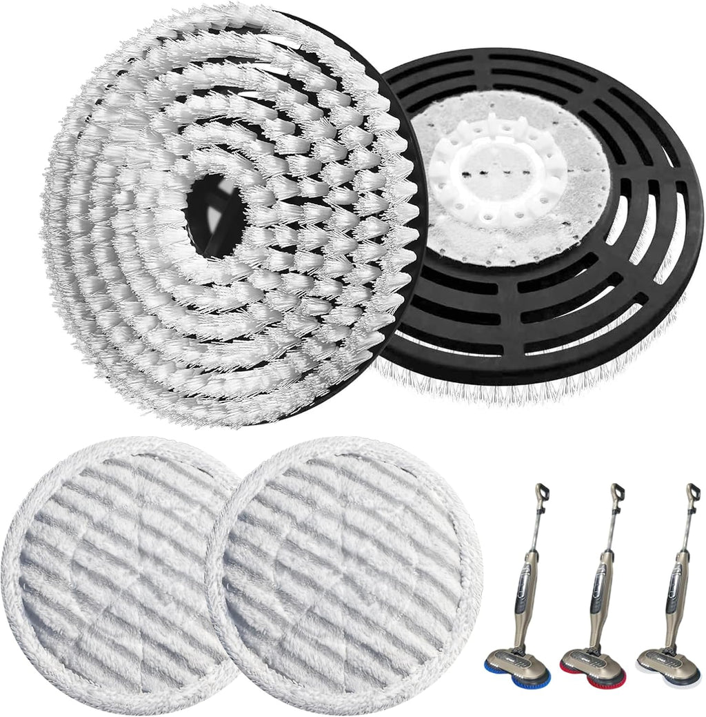 Skiennix Steam Mop Replacement Brush Pads - 4 Pack Nylon Bristle for Hard Floors | Compatible with Shark S8201/S8001/S7201/S7000 Series (2 White, 2 Gray)