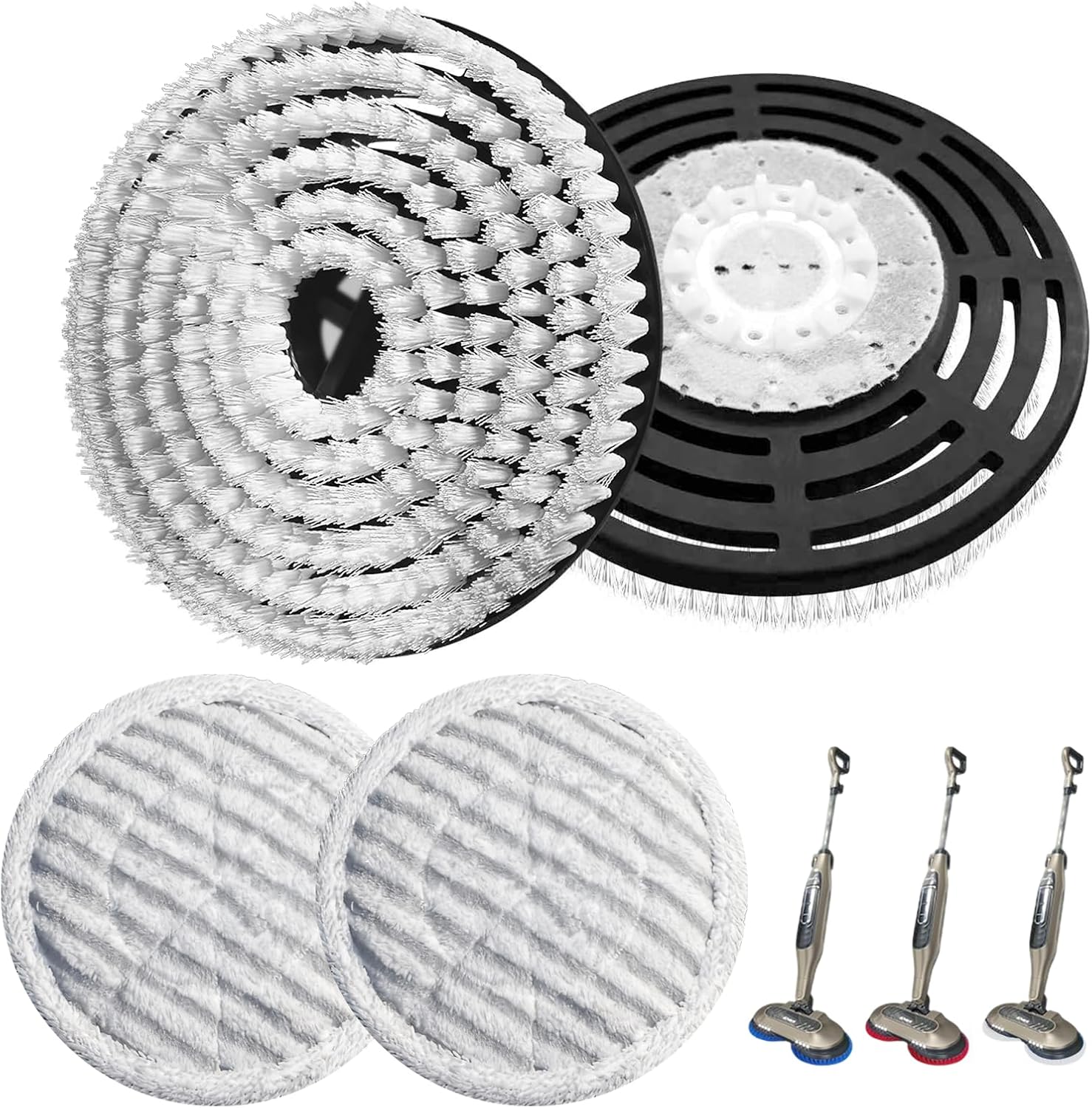 Skiennix Steam Mop Replacement Brush Pads - 4 Pack Nylon Bristle for Hard Floors | Compatible with Shark S8201/S8001/S7201/S7000 Series (2 White, 2 Gray)