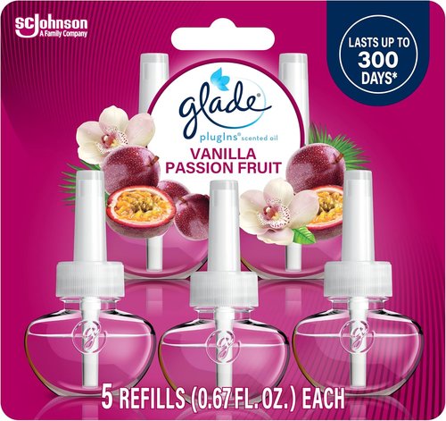 Glade PlugIns Refills Air Freshener - Vanilla Passion Fruit Scented Essential Oils | 3.35 Fl Oz, 5 Count