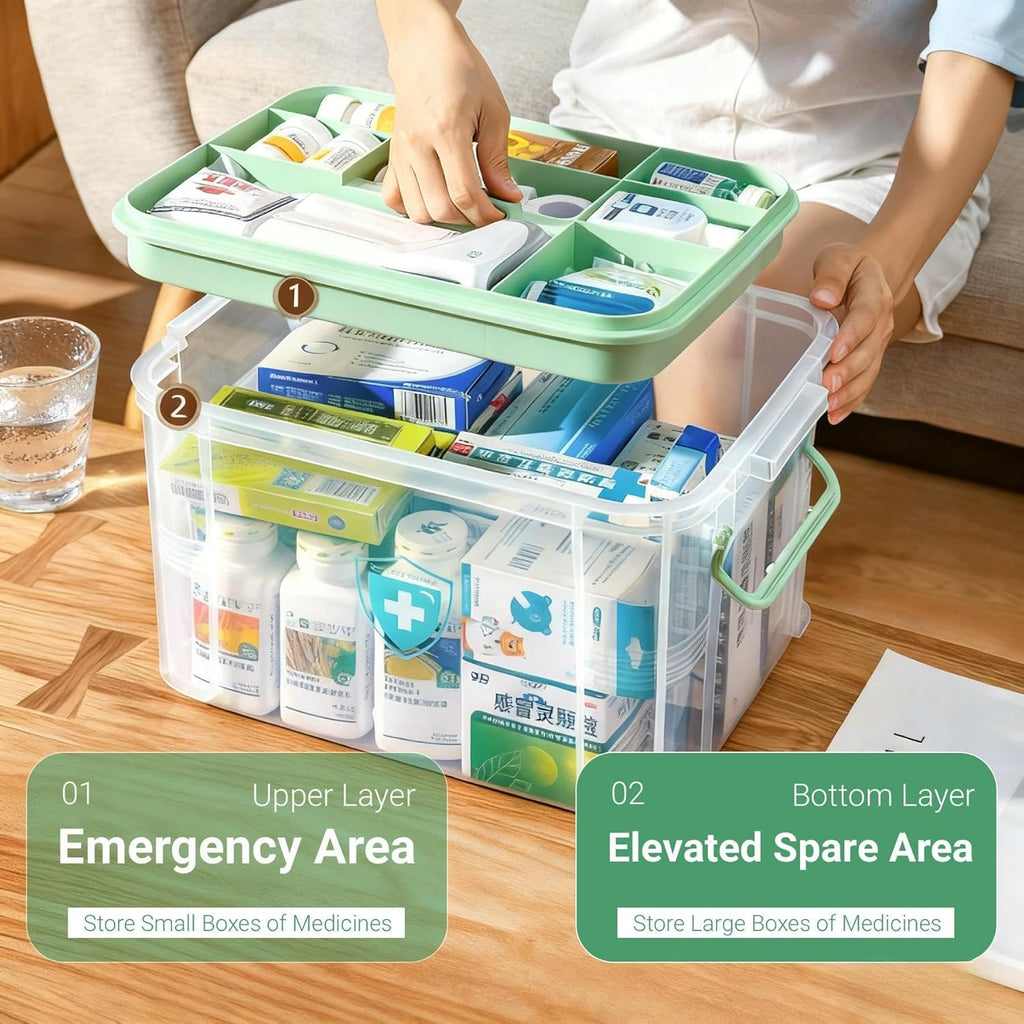 UNITED FLAMES Clear Medicine Storage Box - 2-Pack First Aid Organizer with Locking Lid & Removable Tray