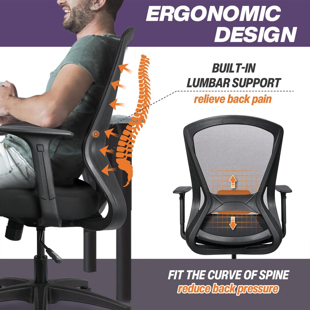 Ergonomic Rolling Comfy Computer Office Desk Task with Removable Armrests Adjustable Height for Big People Home Study Work