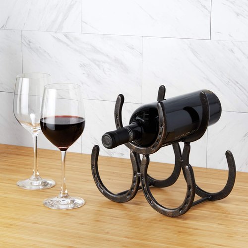 Foster & Rye Horseshoe Countertop Wine Rack, Cast Iron 3-Bottle Wine Holder, Rustic Metal Storage Rack for Kitchen, Home Bar, Tabletop Display, Western Style Decor, 10" x 5.5" x 8.5"