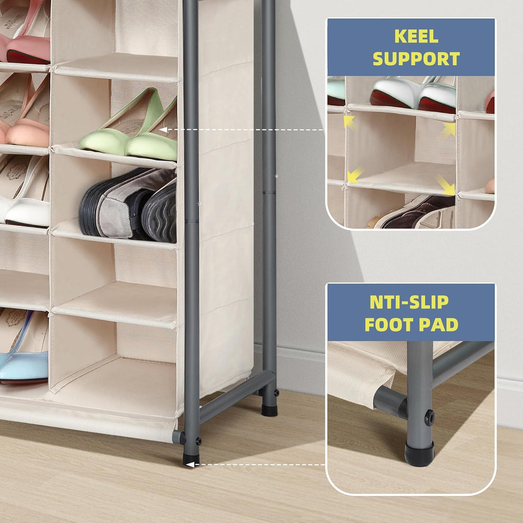 Storage Maniac Stackable Shoe Cubby Organizer - 20-Cube Free Standing Rack for Entryway & Bedroom | Beige