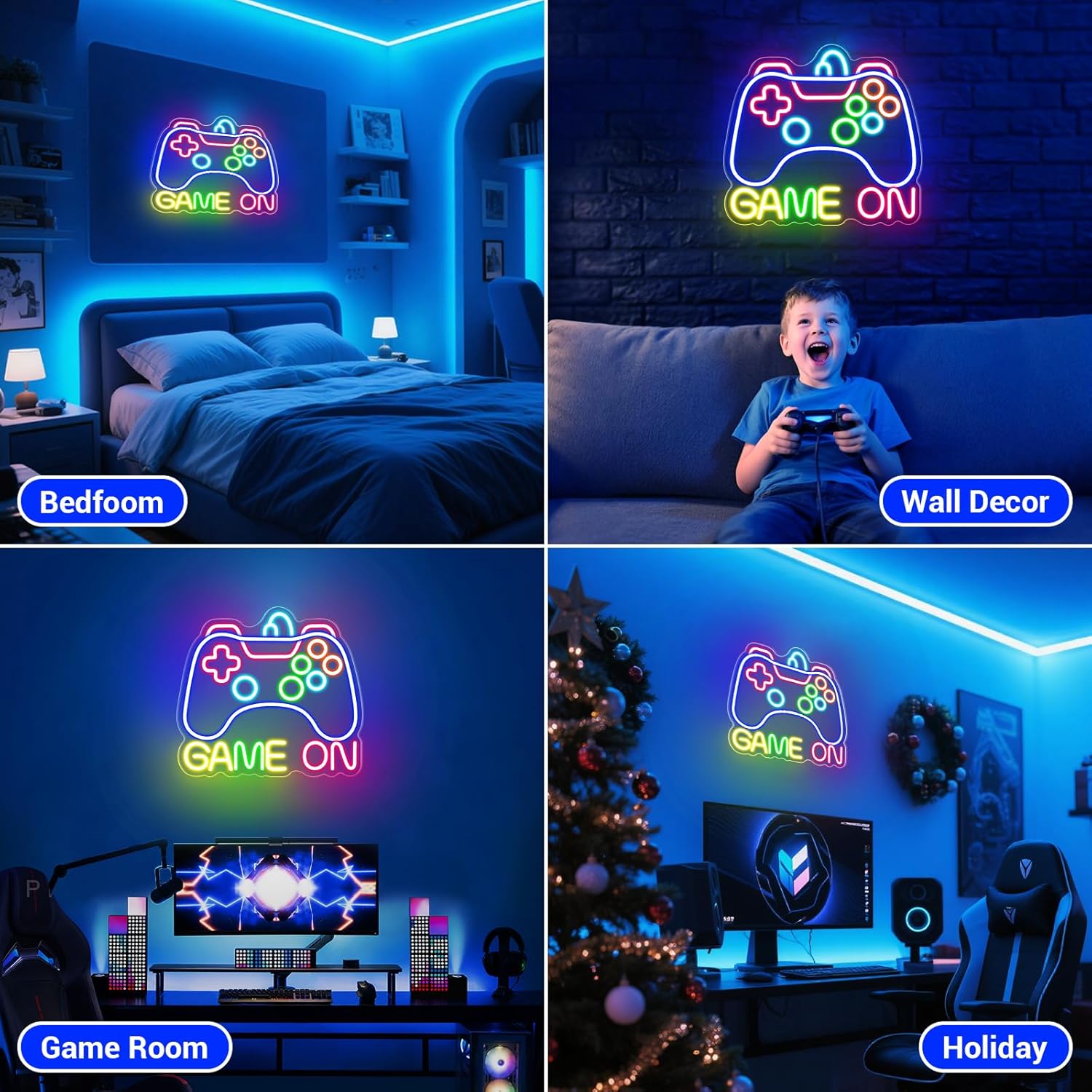 Skiennix Neon Sign - Game On LED Wall Decor for Gamer Room | Perfect Gift for Teens & Boys (GAME ON-01)