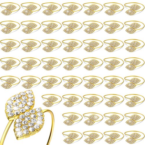 Hotop 72 Pcs Valentine's Day Napkin Rings Gold Table Decorations, Elegant Bling Leaves Napkin Rings, Rhinestone Guest Towels Buckle for Holiday Gather Party, Wedding Dinner Banquet Table Decoration
