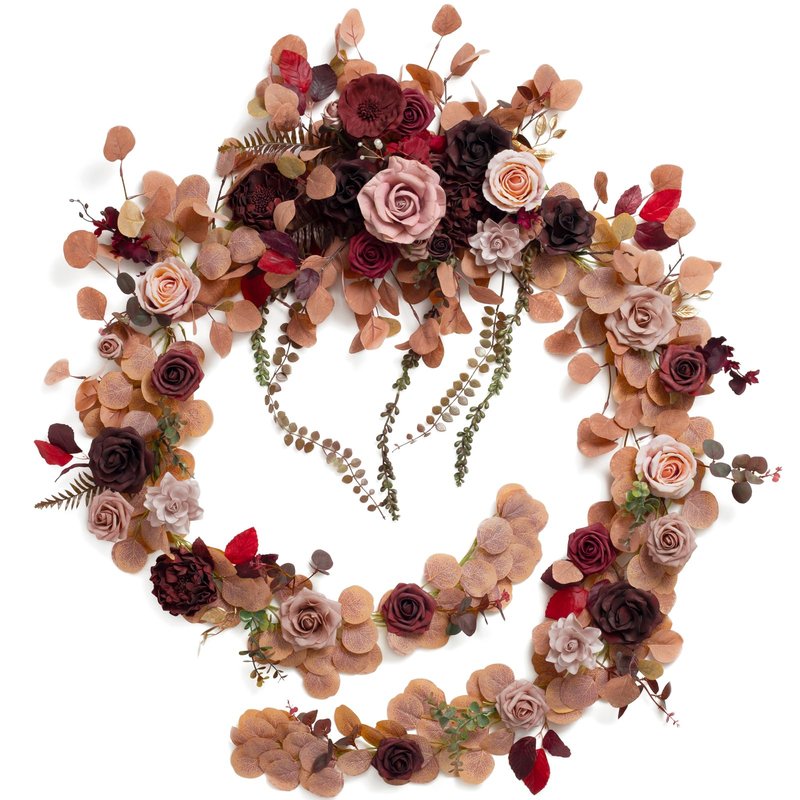 Ling's moment 9FT Eucalyptus and Willow Leaf Garland with White Flower, Handcrafted Wedding Sweetheart Table Centerpieces Head Table Decor Arch Backdrop Decorations for Wedding | Burgundy & Dusty rose