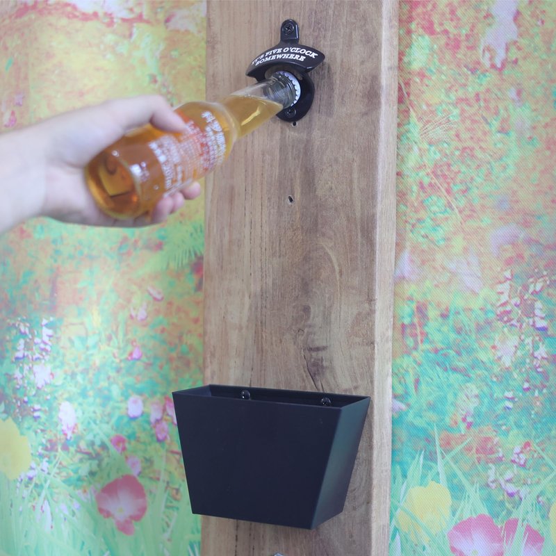 HAIICEN Black Wall Mounted Bottle Opener with Cap Catcher Stainless, IT'S FIVE O'CLOCK SOMEWHERE Screw in Wall Beer Cap Opener Bucket Gift
