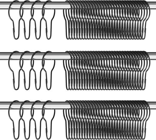 Geetery Metal Shower Curtain Hooks - 150 Pcs Rust Proof Stainless Steel Rings | Multi-Functional Black
