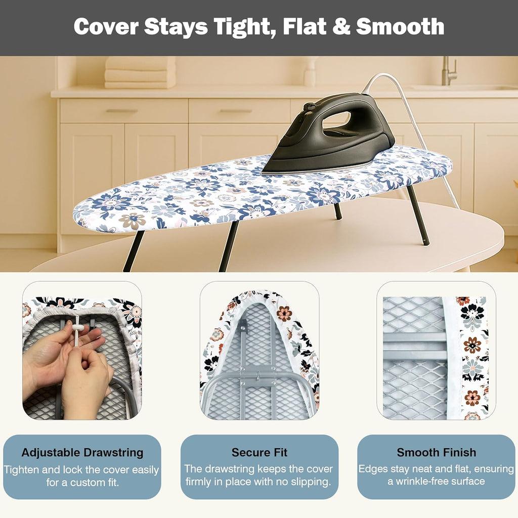 UniSimp Small Ironing Board Cover - Heat Resistant Cotton Canvas Pad | 12"x32" Floral Design