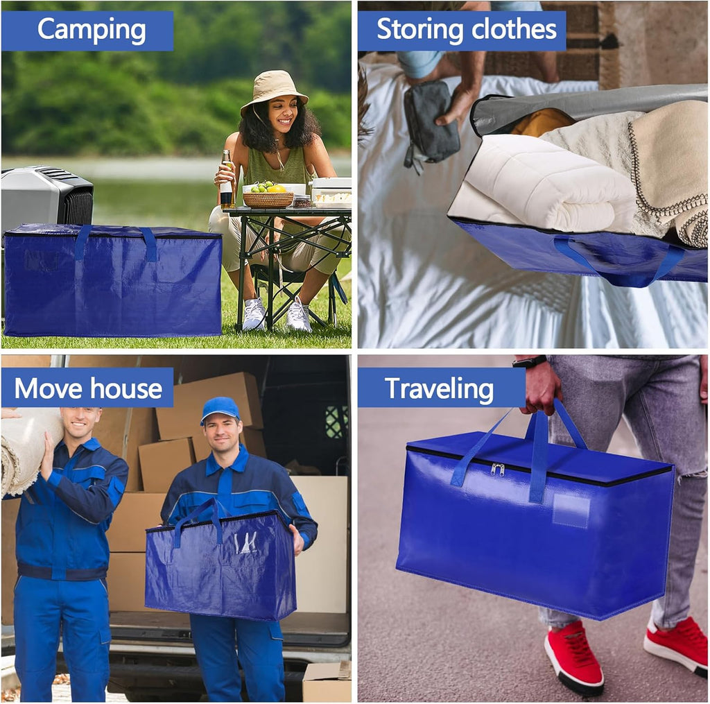 Skiennix 8-Pack Waterproof Moving Bags - Heavy Duty 100lb Capacity Totes for Packing & Storage | 95L, Blue