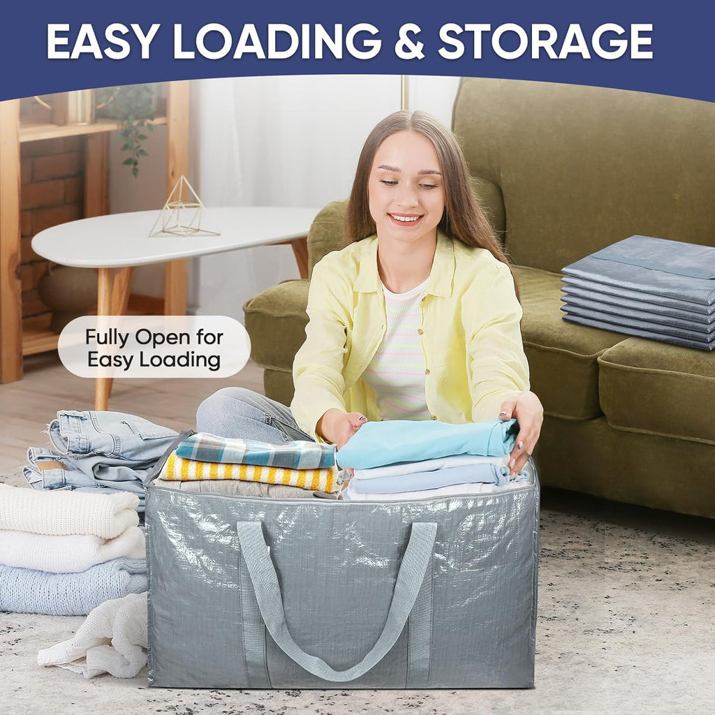 TICONN Extra Large Heavy-Duty Moving Bags - Durable Storage with Zippers & Handles | 2 Pack, Light Grey