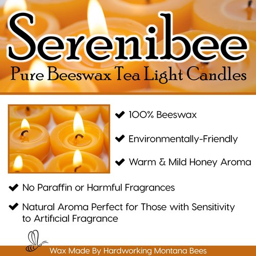 Serenibee 100% Pure Beeswax Tea Lights Candles Bulk Refills (30) in Reusable Cotton Bag Eco Friendly Gift Set Fragrance Free and Non Toxic Bee Product