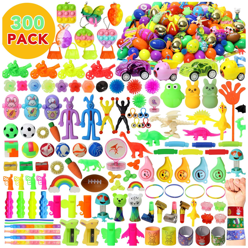 300 Pcs Prefilled Easter Eggs with Toys Inside,Easter Basket Stuffers,Non Candy Surprise Easter Egg Fillers,Bulk Easter Toys,Easter Egg Hunt,Easte Party Favors,Classroom Prizes,Easter Fillers for Kids