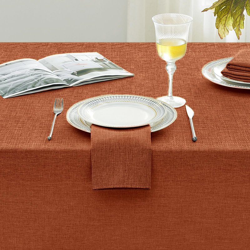 Softalker Fall Linen Textured Rectangle Tablecloth, Thanksgiving Waterproof Farmhouse Burlap Table Cloth, Stain Resistant Table Covers for Kitchen Dining Holiday Party (60 x 84, Burnt Orange)