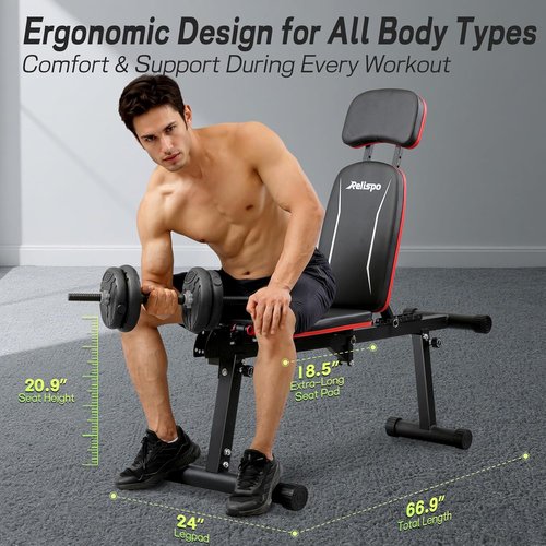 **Skiennix Adjustable Weight Bench - Foldable Design with Leg Extension & Curl | 1200LB Capacity for Full-Body Strength Training**