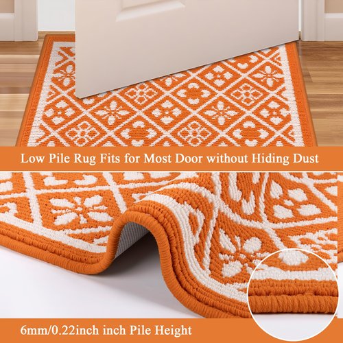 Ileading Fall Kitchen Rugs Set of 3 Piece Fall Kitchen Mats for Floor with Non Slip Backing,Washable Autumn Runner Rug for Sink Laundry Holiday Thanksgiving Decoration(Orange)