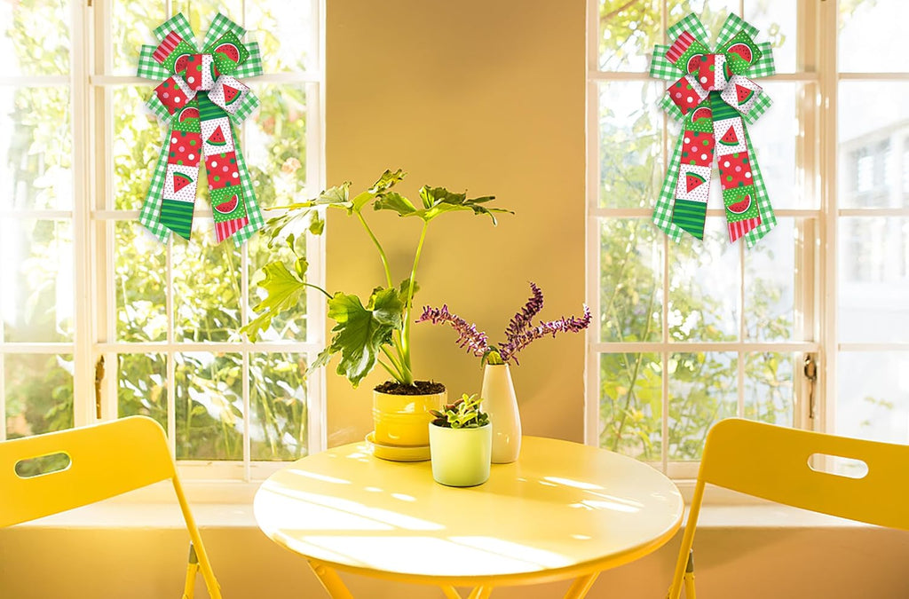 ABTOLS Large Summer Bows - Green White Buffalo Plaid & Watermelon Design for Front Door Decor