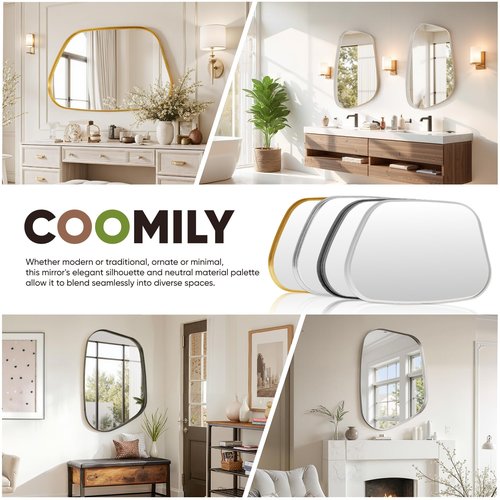 Irregular Wall Mirror 26"x40" Bathroom Mirrors Asymmetrical Artistic Decorative for Living Room Bedroom Bathroom Hallway Entryway,Trapezoid,Gold