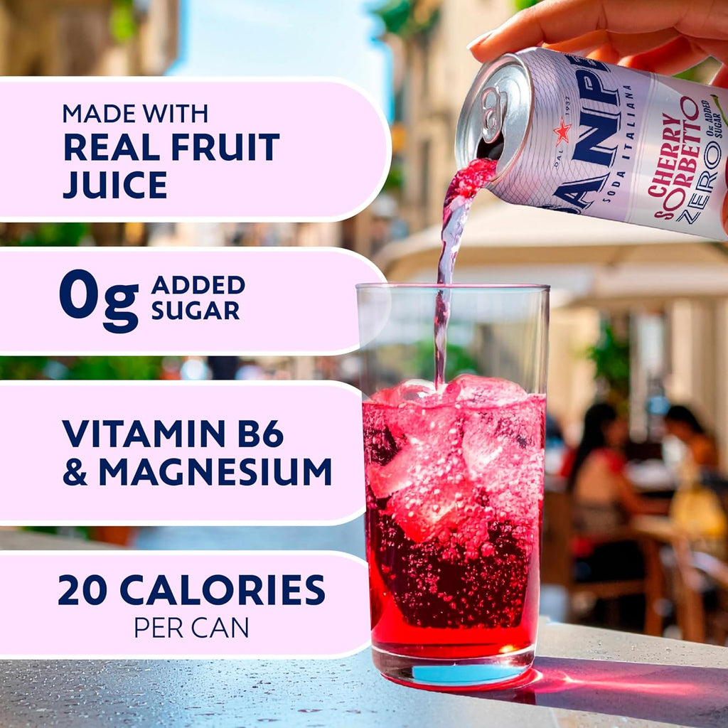 Sanpellegrino Cherry Sorbetto Sparkling Soda - 0g Added Sugar, Real Fruit Juice | 24-Pack
