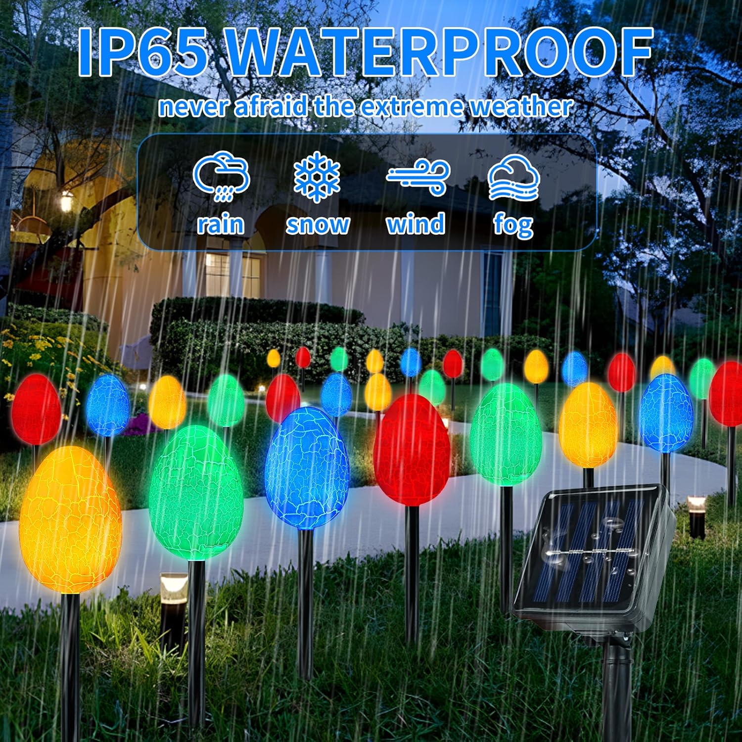 Skiennix Jumbo Solar Giant Easter Egg Lights - 12-Pack Waterproof LED Outdoor Decor | 8 Auto Modes, IP65 Weatherproof