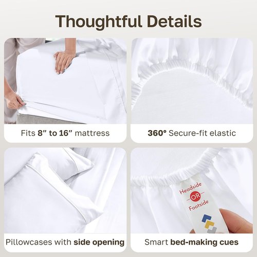 California Design Den Queen Sheet Set - 100% Cotton, 400 Thread Count, Silky Smooth Sateen, Deep Pockets - White