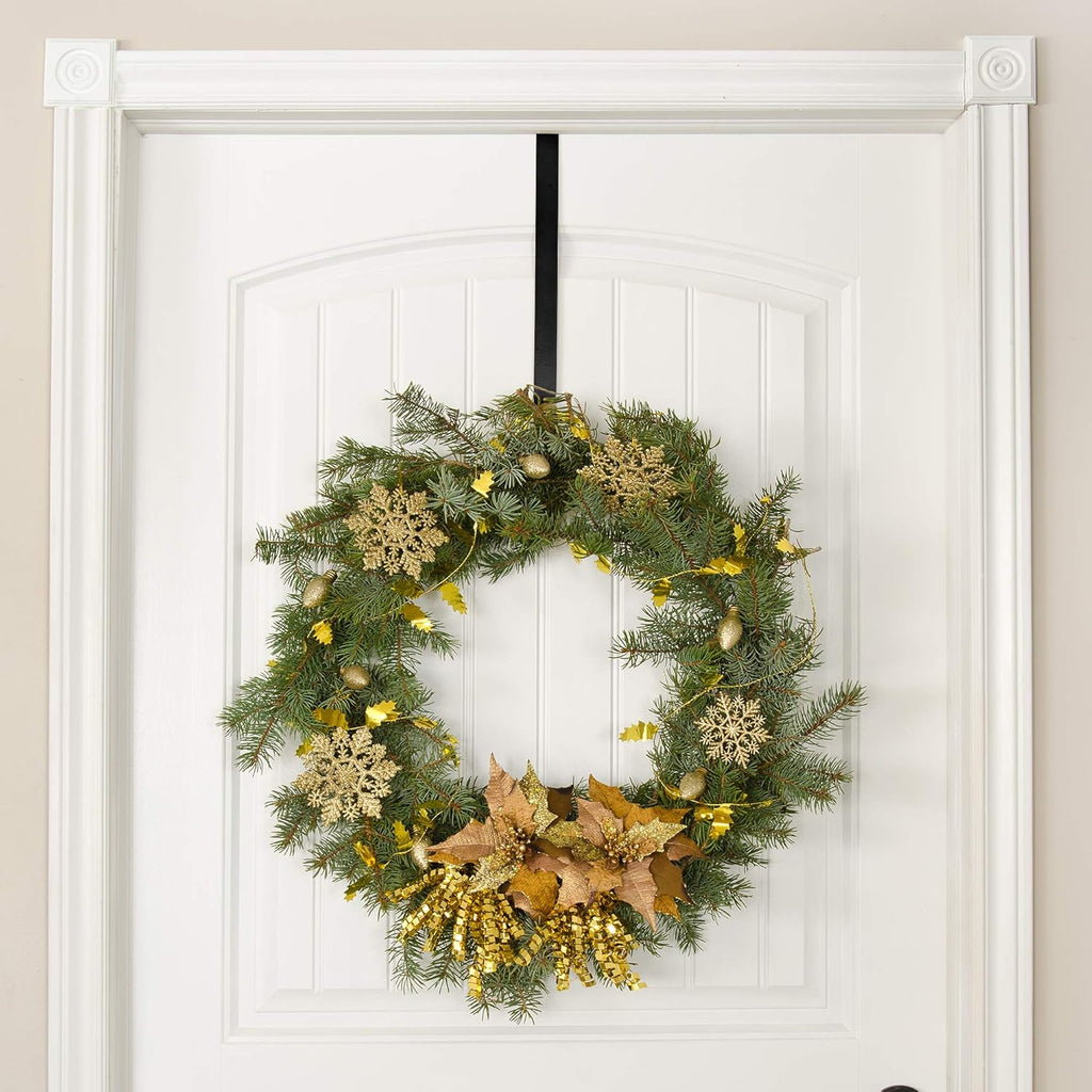 RN'D Over Door Wreath Hanger Hook - Slim Metal Seasonal Wreath Holder for Front/Back Door (Black, 15")