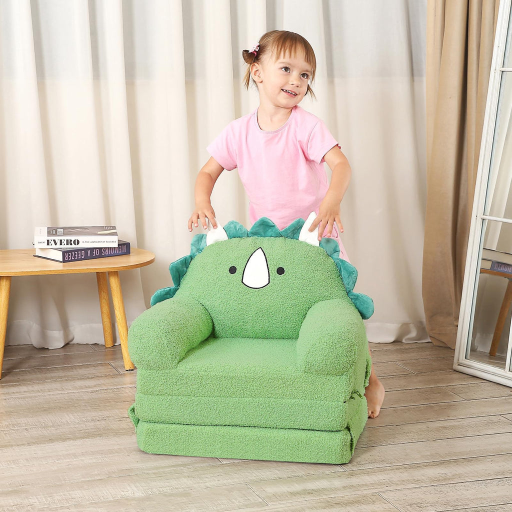 MOMCAYWEX Kids Sofa, Sherpa Couch with Tri-Layer Foam Cushions, Comfy Seating for Kids Age 18 Months and Up, Green