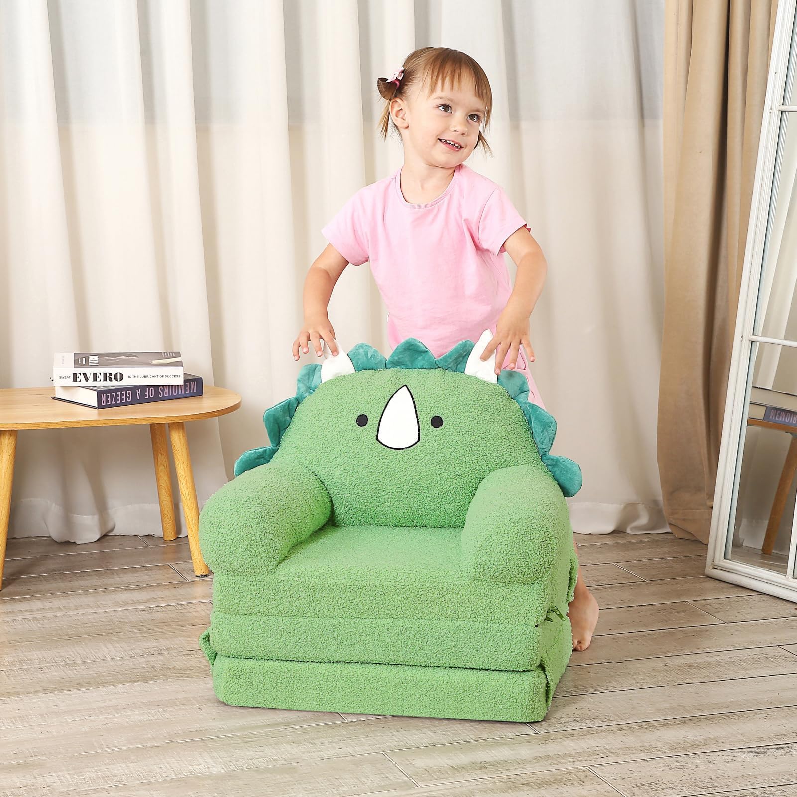 MOMCAYWEX Kids Sofa, Sherpa Couch with Tri-Layer Foam Cushions, Comfy Seating for Kids Age 18 Months and Up, Green