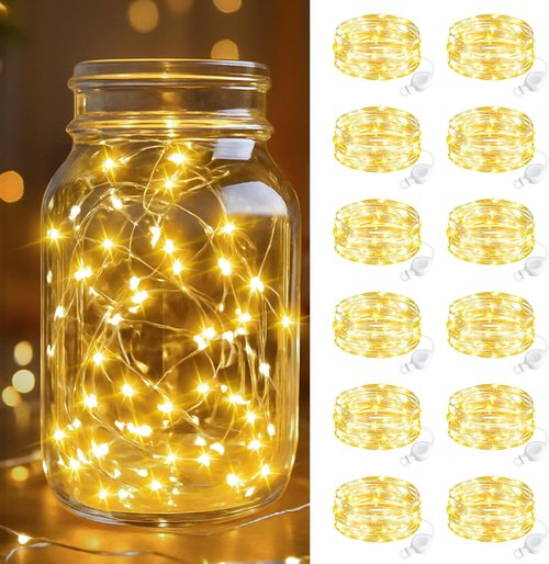 Btfarm 12 Pack Fairy Lights - 7FT Battery Operated Mini String Lights | Waterproof Silver Wire for Crafts & Decorations