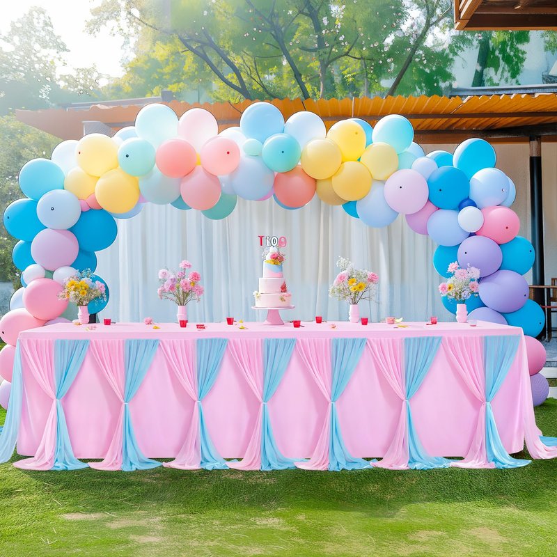 Pink Blue Tulle Tablecloth 4Pack Stretchable Cross Table Cover 3 Sides for Wedding, Birthday, Party Decor, Banquet, Bridal Shower Fits Rectangle Tables 6ft