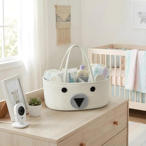 DECOMOMO Teddy Bear Basket - Large Diaper Caddy for Baby Showers | Adorable Animal Design