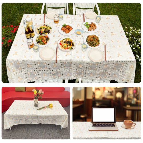 iSamzan Waterproof OilProof Vinyl Table Cover, Plastic Lace Tablecloth for Rectangle Table, Textured Home Decor for Parties, Dining, Kitchen, Outdoor Table
