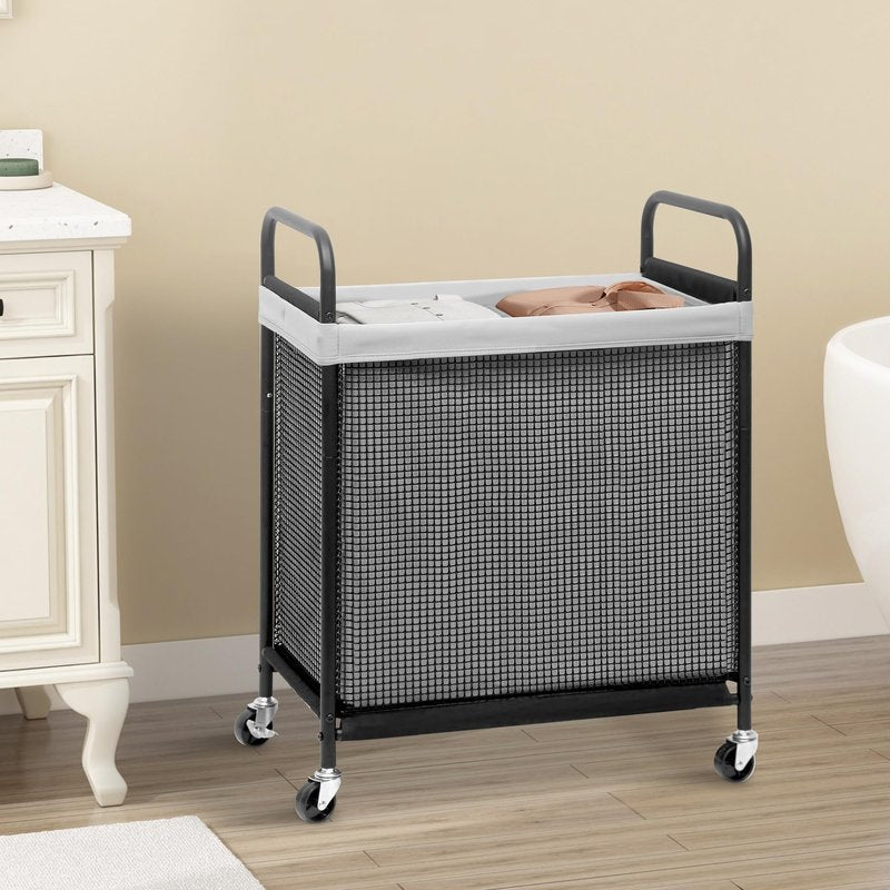 STORAGE MANIAC Rolling Laundry Hamper with Wheels 2-Section Laundry Sorter Rolling Laundrys Basket on Wheels with Removable Bag Clothes Hamper Laundrys Organizer Cart Bathroom Bedroom 100L Grey
