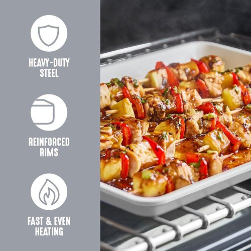 GreenLife Bakeware Half Cookie Sheet - 18” x 13” Non-Toxic Ceramic Nonstick Pan | Oven Safe to 450°F, Easy Clean, Gray