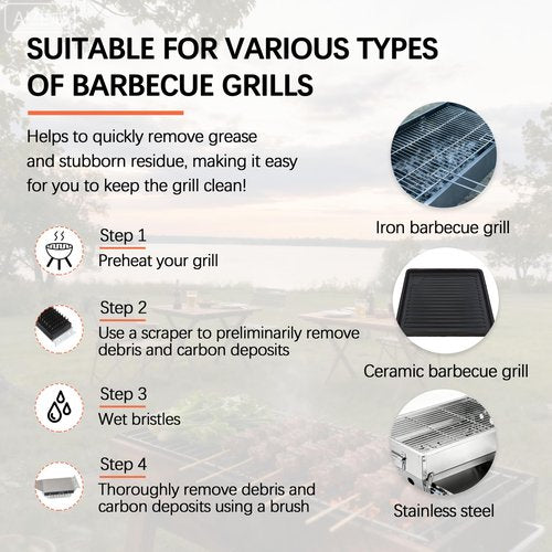2 Pack Grill Brush and Scraper, 16" & 14" Stainless Steel Handle BBQ Cleaner - Heavy Duty Grate Cleaning Tool for Outdoor BBQ, Cookout, Gas/Charcoal Grills