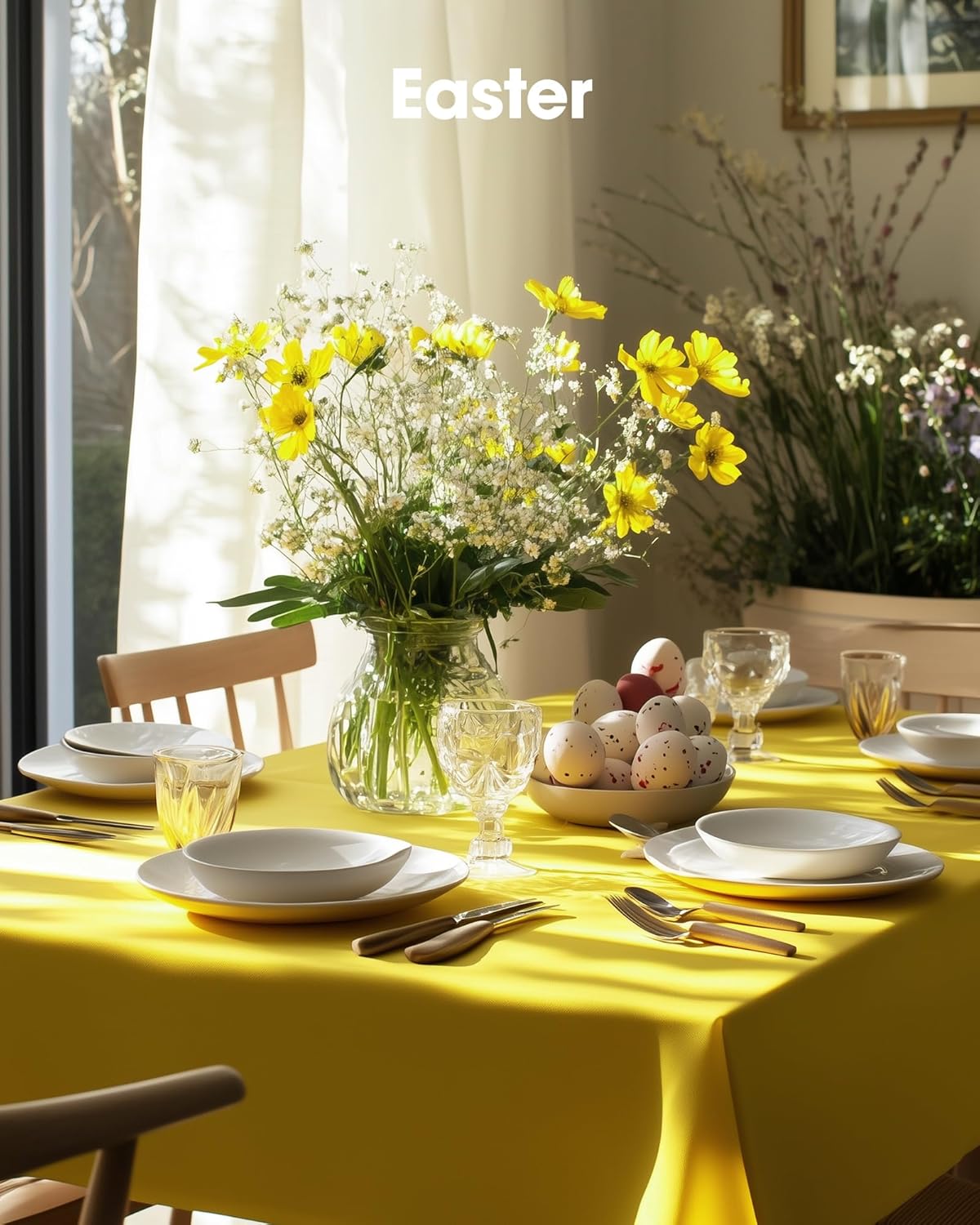 Pureegg Disposable Plastic Tablecloths - 12 Pack, 54 x 108 Inch, Lemon Yellow for Easter Parties