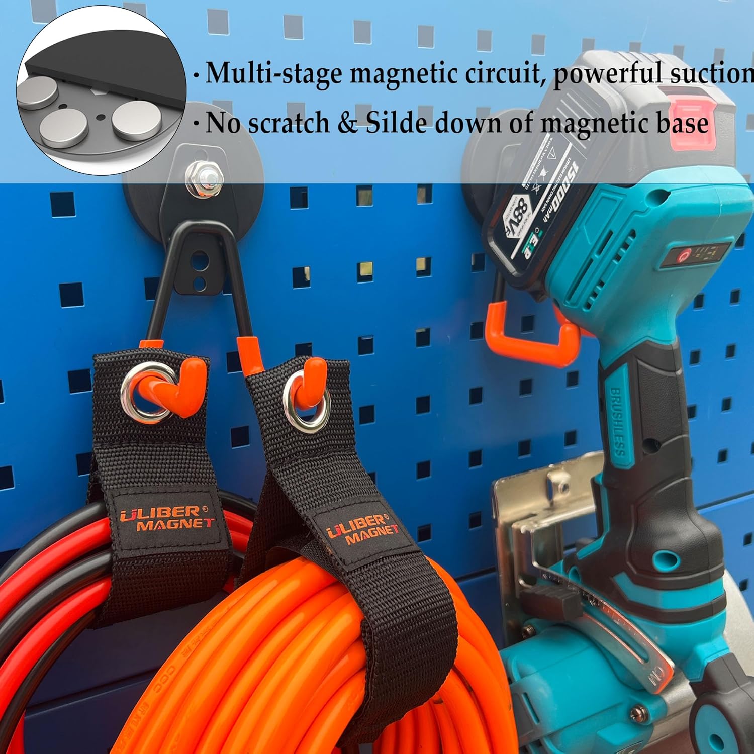 ULIBERMAGNET Heavy Duty Magnetic Garage Hooks - 6 Pack Strong Magnet Hooks for Tools & Storage (Orange)