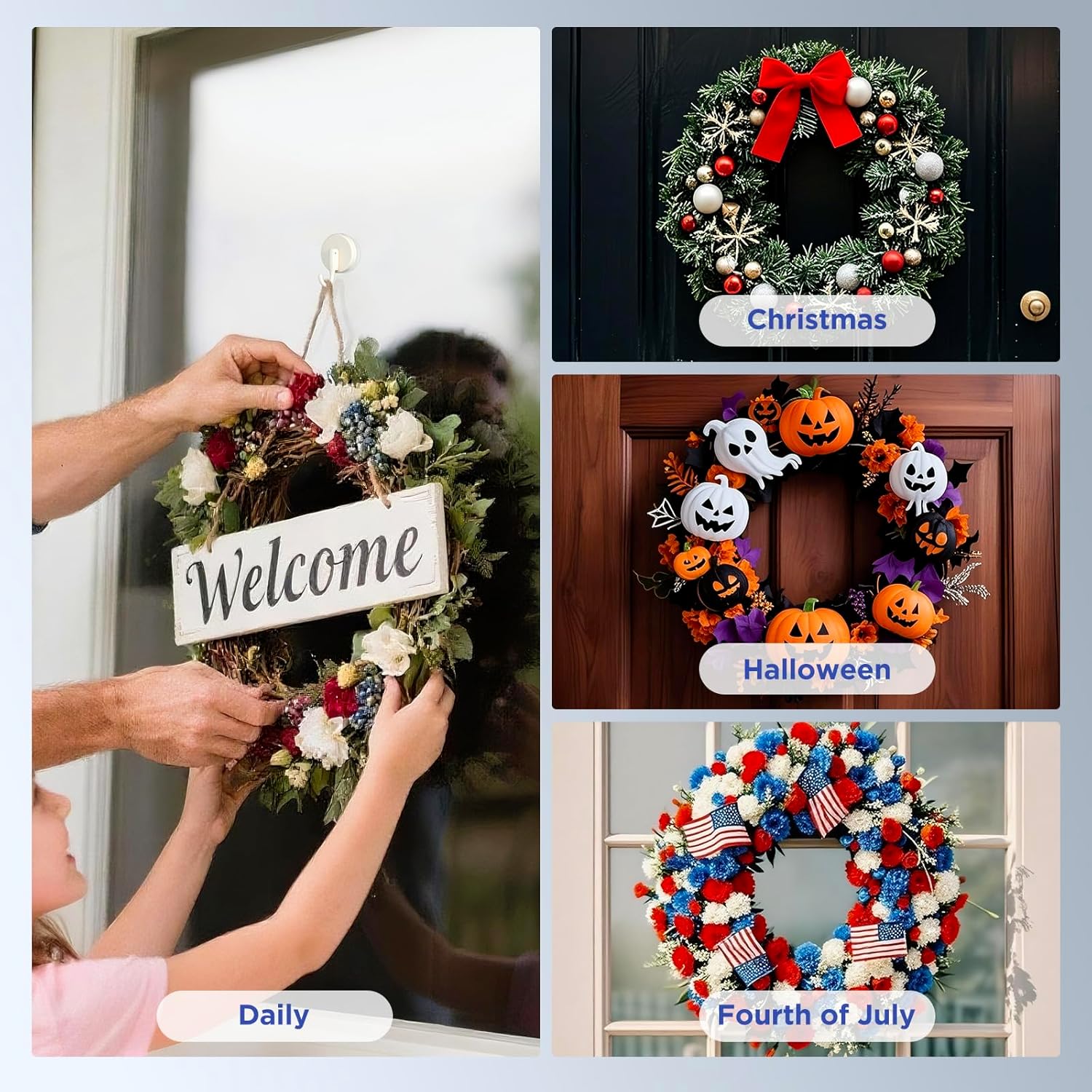 OUTXE Wreath Hanger - Upgraded Suction Cup Hook for Front Door & Windows | 4-Pack, White
