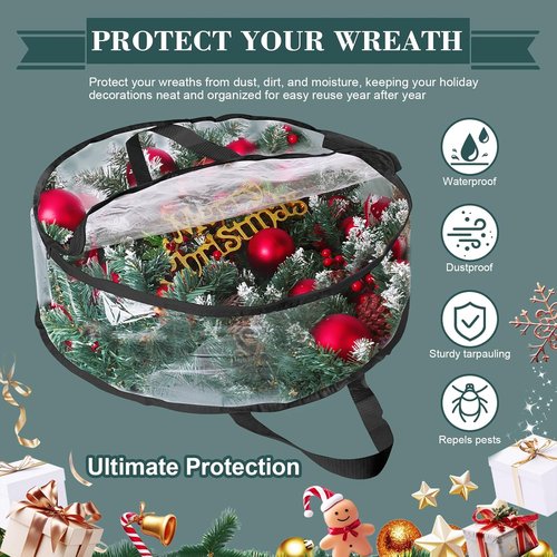 Clear PVC Christmas Wreath Storage Container by [Brand Name] - Waterproof & Dustproof for 24-Inch Wreaths | 2-Pack