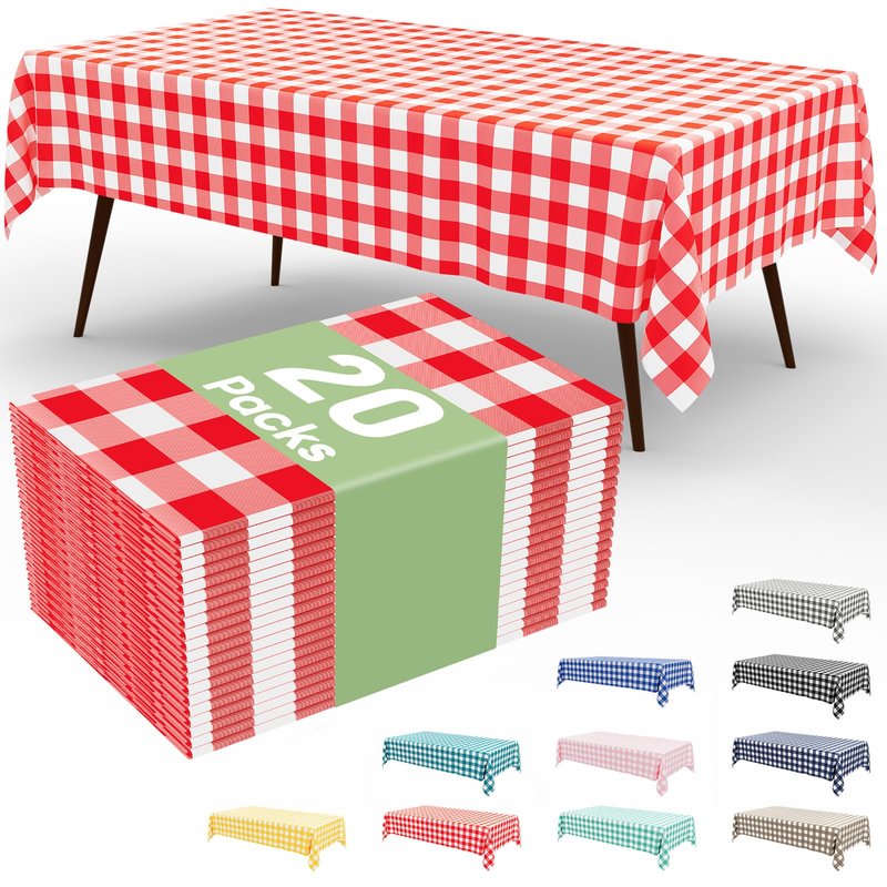 misaya 20 Packs Buffalo Disposable Table Cloth, 54 x 108 Inch Waterproof Plastic Tablecloth, Rectangle Red and White Checkered Table Covers for Picnic, Birthday, Party, Mother's Day
