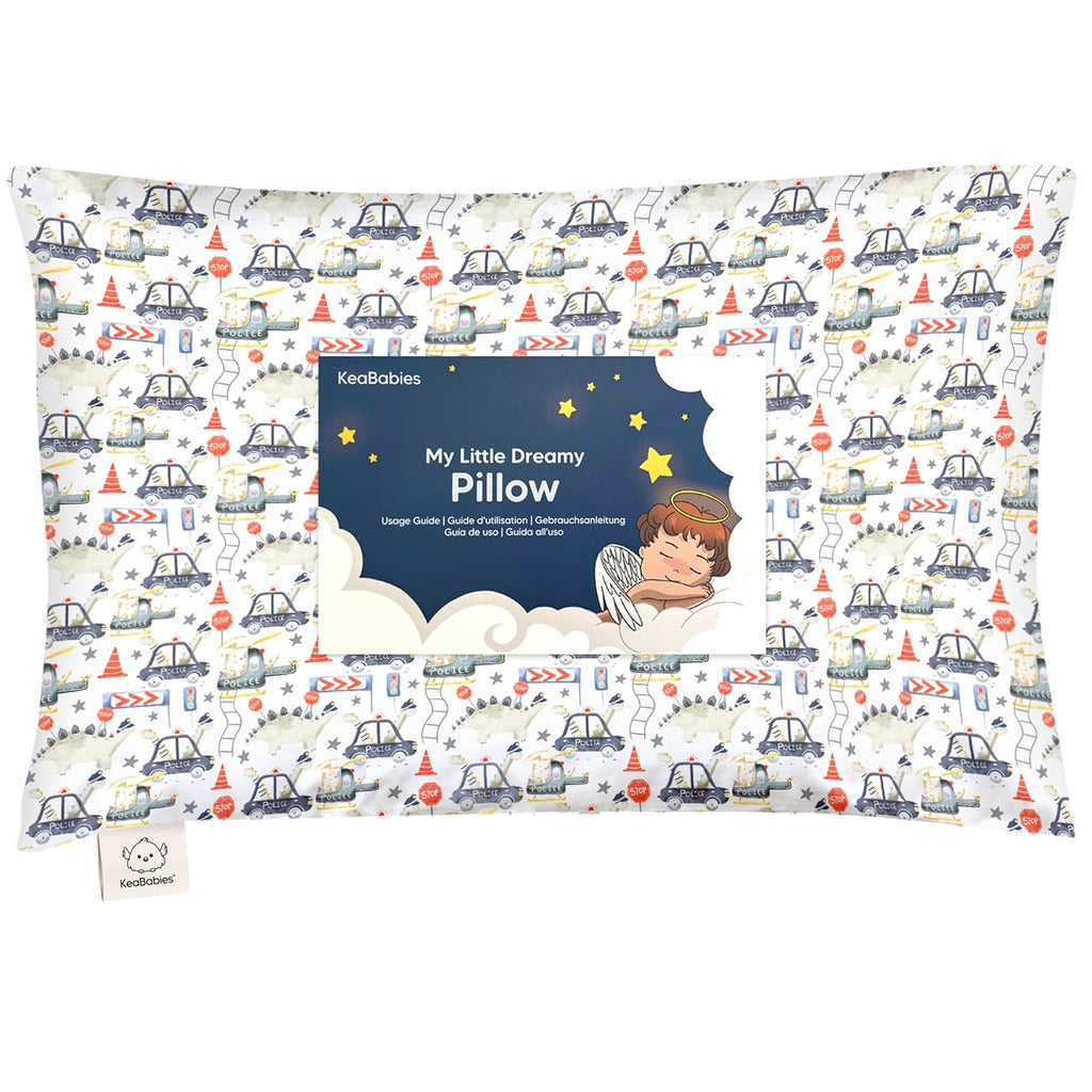 My Little Dreamy Toddler Pillow - Soft & Breathable Organic Cotton Travel Pillow | 13x18, Dino Patrol Design for Ages 2-5